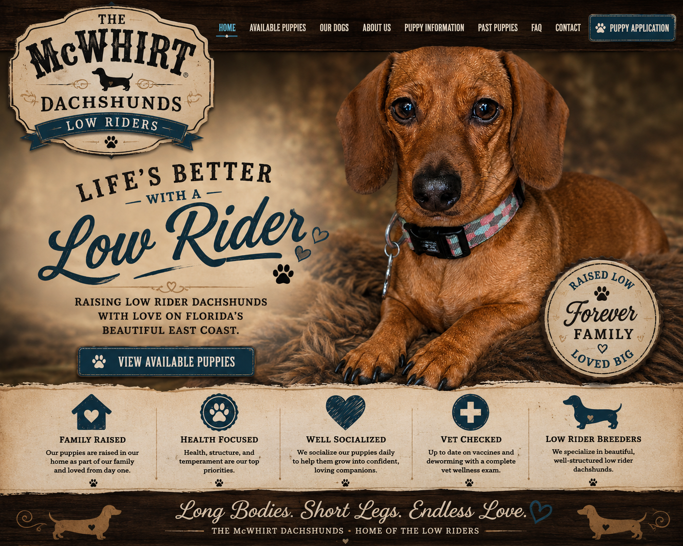 The McWhirt Dachshunds — Low Riders. Life's Better With a Low Rider.